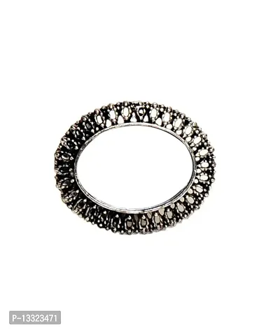 La Belleza Adjustable Round Shaped Oxidized Grey Color Cocktail Mirror Finger Ring for Girls  Women