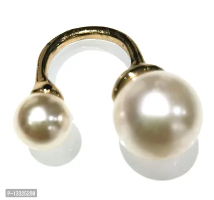 LA BELLEZA Pearl Studded Front Open Finger Wrap Open Adjustable Band Ring for Girls and Women