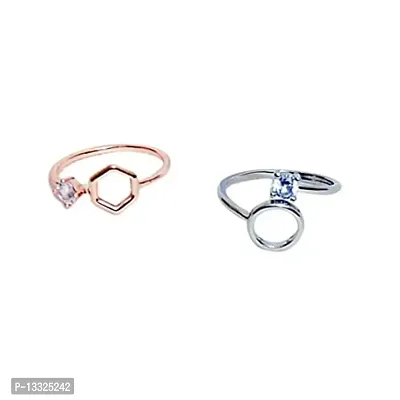 la belleza Adjustable and Stylish Rings Jewelry Rings for Women(Pack of 2, Rose Gold, Silver))