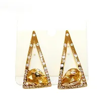 La Belleza Gold Plated Triangular Shape Drop Earrings with Crystal Studded for Girls  Women-thumb1