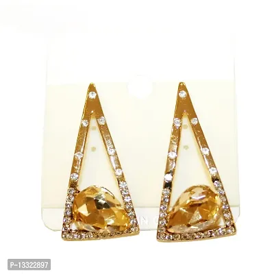 La Belleza Gold Plated Triangular Shape Drop Earrings with Crystal Studded for Girls  Women-thumb2