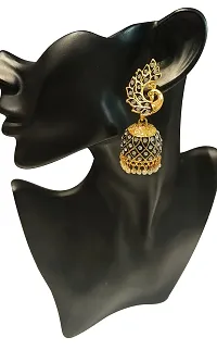 La Belleza Traditional Gold Plated Oxidized Antique/Ethnic Peacock Jhumka/Jhumki Earrings with Hanging Pearls | Cubic Zircon | Rhinestone for Women  Girls-thumb1