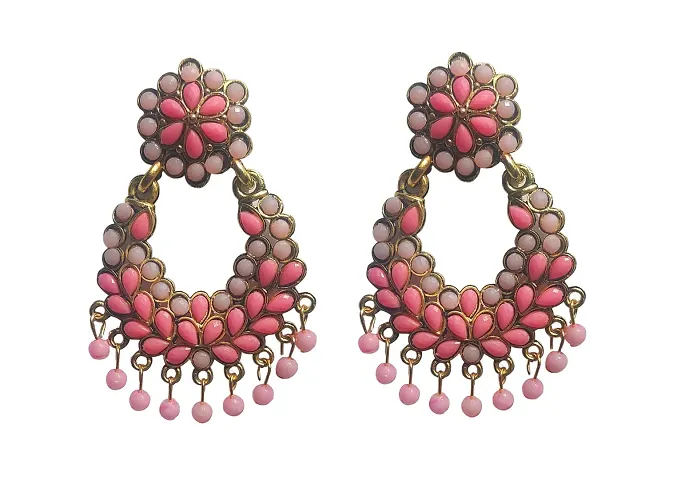 La Belleza Gold Plated Oxidised Traditional Handcrafted Meena Work Jhumki Earring | Long Tassel Meenakari Jhumki/Jhumka Chandelier Drop Dangler Earring For Girls And Women In 4 Color (Pink)