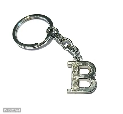LA BELLEZA Stainless Steel Alphabet Letter Keychain Metal Initials For Car & Bike Gifting With Key Ring (Alphabet B Keychain)-thumb0