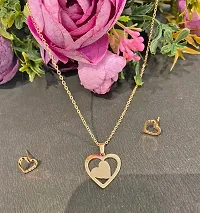 LA BELLEZA Gold Plated Stainless Steel Sleek Girlish Heart Pendant with Chain and Heart Stud Earrings for Girls and Women-thumb1