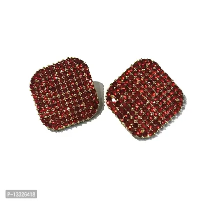 La Belleza Gold Plated Crystal Rhinestone Studded Red Stone Big Square Stud Earring for Girls and Women