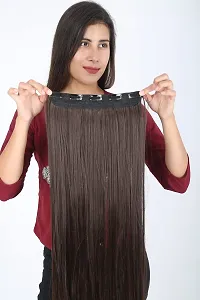 La Belleza Women's 5 Clip 24 Inch Natural Brown Straight Synthetic Hair Extension Pack of 1 New Brand-thumb1