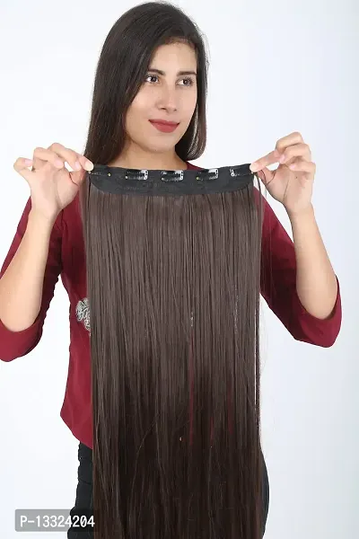 La Belleza Women's 5 Clip 24 Inch Natural Brown Straight Synthetic Hair Extension Pack of 1 New Brand-thumb2