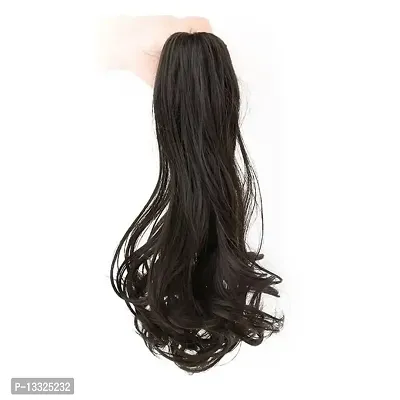 La Belleza Synthetic Wavy/Curls Ponytail Hair Extension Wig with Clip or Clutcher for Girls & Women 20 inch Long (Black)-thumb2