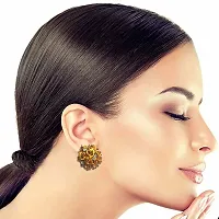 La Belleza Rhinestone/Zircon Big Flower Ball Stud/Tops Earrings for Girls  Women (Golden)-thumb1