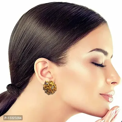 La Belleza Rhinestone/Zircon Big Flower Ball Stud/Tops Earrings for Girls  Women (Golden)-thumb2