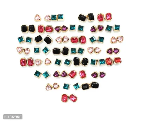 La Belleza Stylish Metal Multicolor Crystal Stud Earrings for Charming Girls And Ladies - Combo 36 Pair Set/Pack of Heart Box-thumb0