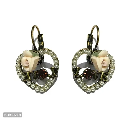La Belleza Pearls Multicolor Flower Design Heart Shaped Drop Dangle Earrings for Girls And Women (Peach)