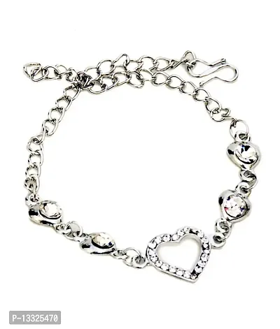 La Belleza Adjustable Rhodium Plated Heart Chain Rhinestone Bracelet for Girls and Women-thumb0