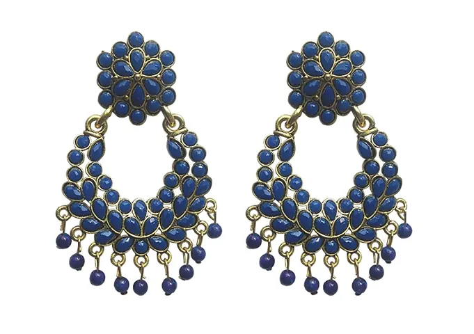 La Belleza Gold Plated Oxidised Traditional Handcrafted Meena Work Jhumki Earring | Long Tassel Jhumki/Jhumka Chandelier Drop Dangler Earring For Girls And Women In 4 Color (Blue)