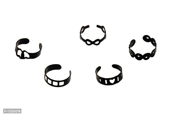 la belleza Latest Stylish Adjustable Midi Rings for Women(Set of 5, Black)-thumb0