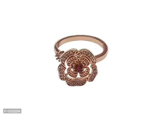 LA BELLEZA Adjustable Rotatable Rose Gold Ring Spinner Fidget Cubic Zirconia Crystal Rhinestone Opal Stone Flower Opening Finger Ring for Girls and Women (Rotatable Rose Gold Flower 5, Alloy Steel)