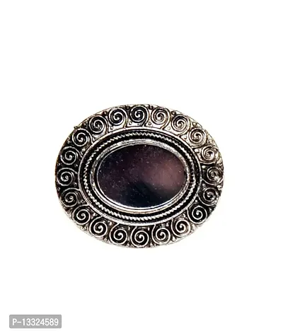 La Belleza Adjustable Oval Shaped Oxidized Grey Color Cocktail Mirror Finger Ring for Women & Girls
