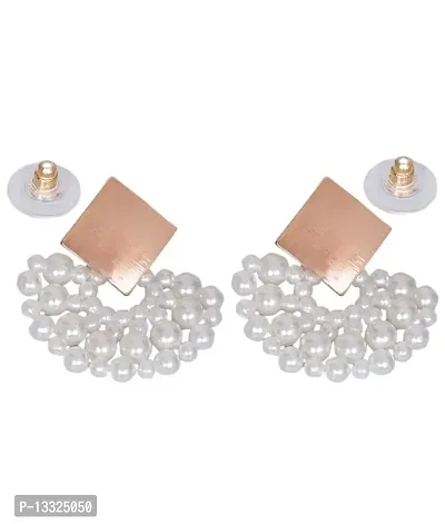 La Belleza White Tone Pearls Wedding Collection Dangle Earring | Chand Bali for Women & Girls