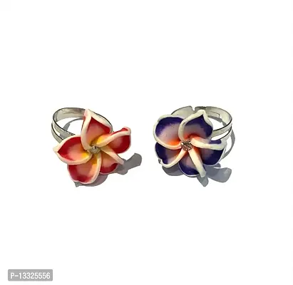 LA BELLEZA Adjustable Rhinestone studded Rose Flower Floral Design Finger Ring for Girls and Women Pack of 2