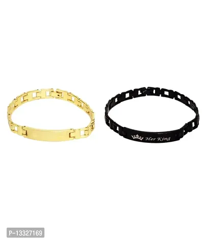 La Belleza Black & Golden Colored Combo of 2 Adjustable Her King & His Queen Couple Bracelet For Girls and Boys(Valentine day Special)