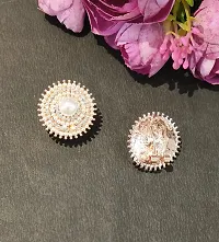 La Belleza Gold Plated Crystal Rhinestone Studded Cubic Zirconia CZ Pearl Flower Geometric Clip on Stud Earring for Girls and Women For Party,Wedding,Occasion (Pearl Rhinestone)-thumb2