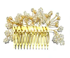 La Belleza White Pearl Crystal Flower Floral Pearl Wedding Hair Accessory Tiara Hair Side Comb Floral Hair Crown Hair clip/Side Pin for Girls and Women Wedding Hair Accessory Comb Floral Headband-thumb4