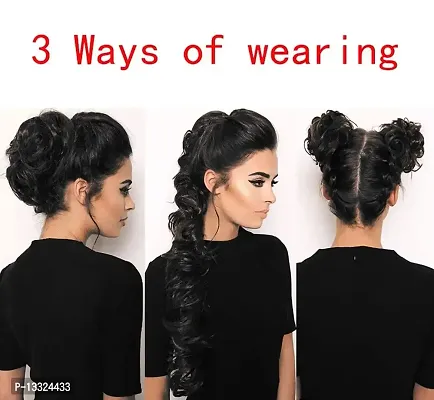 La Belleza Messy, Curly, Wavy Juda Bun Maker, Ponytail Frill Hair Extensions For Women, Black, Pack Of 1 (M2)-thumb2