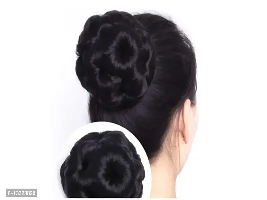La Belleza Women's Round Hair Clutcher Juda Bun With Artificial Synthetic Hair Extension Natural Black New Brand-thumb4