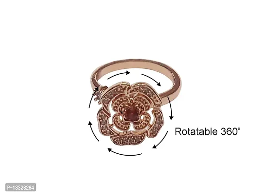 LA BELLEZA Adjustable Rotatable Rose Gold Ring Spinner Fidget Cubic Zirconia Crystal Rhinestone Opal Stone Flower Opening Finger Ring for Girls and Women (Rotatable Rose Gold Flower 5, Alloy Steel)-thumb3