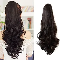 La Belleza Synthetic Wavy/Curls Ponytail Hair Extension Wig with Clip or Clutcher for Girls & Women 20 inch Long (Black)-thumb2