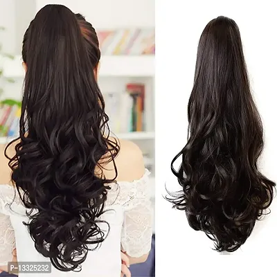 La Belleza Synthetic Wavy/Curls Ponytail Hair Extension Wig with Clip or Clutcher for Girls & Women 20 inch Long (Black)-thumb3