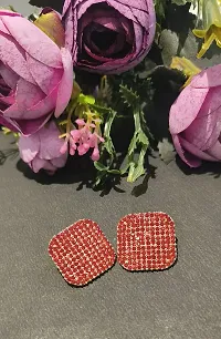 La Belleza Gold Plated Crystal Rhinestone Studded Red Stone Big Square Stud Earring for Girls and Women-thumb4