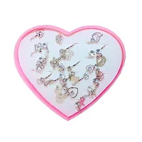 La Belleza Adjustable Assorted Boho Midi Rhodium Metal Rings For Girls in a Heart Shape Box (set of 12)-thumb3