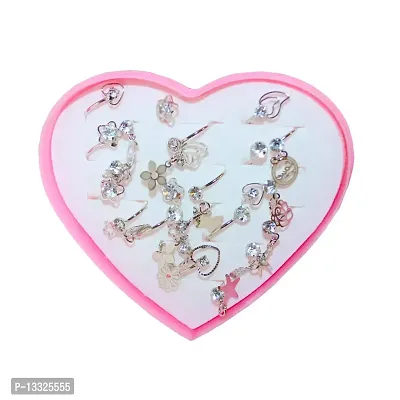 La Belleza Adjustable Assorted Boho Midi Rhodium Metal Rings For Girls in a Heart Shape Box (set of 12)-thumb4