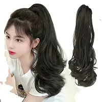 La Belleza Synthetic Wavy/Curls Ponytail Hair Extension Wig with Clip or Clutcher for Girls & Women 20 inch Long (Black)-thumb3