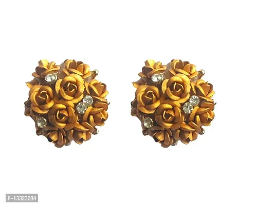 La Belleza Rhinestone/Zircon Big Flower Ball Stud/Tops Earrings for Girls  Women (Golden)-thumb0