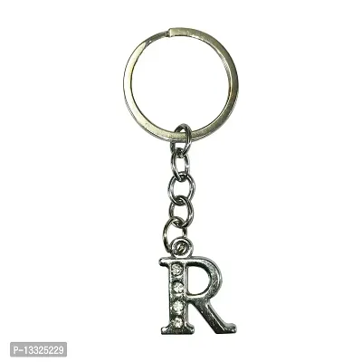 LA BELLEZA Stainless Steel Alphabet Letter Keychain Metal Initials For Car & Bike Gifting With Key Ring (Alphabet R Keychain)
