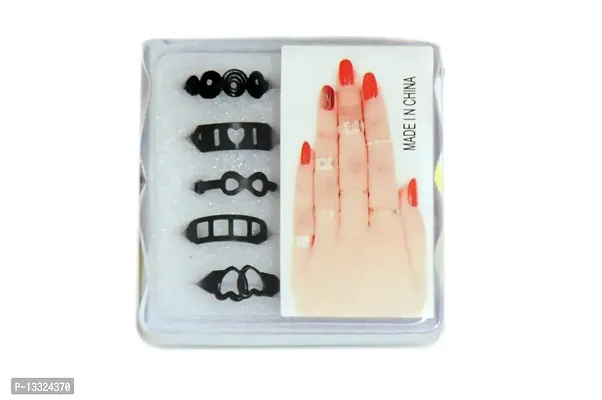 la belleza Latest Stylish Adjustable Midi Rings for Women(Set of 5, Black)-thumb2