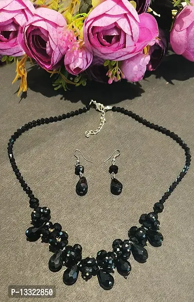 Buy The Black Flower Choker with Black Bead Drop | JaeBee Jewelry