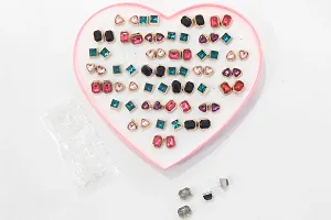 La Belleza Stylish Metal Multicolor Crystal Stud Earrings for Charming Girls And Ladies - Combo 36 Pair Set/Pack of Heart Box-thumb3