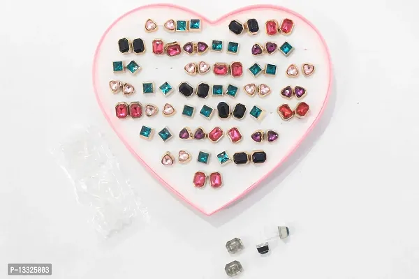 La Belleza Stylish Metal Multicolor Crystal Stud Earrings for Charming Girls And Ladies - Combo 36 Pair Set/Pack of Heart Box-thumb4