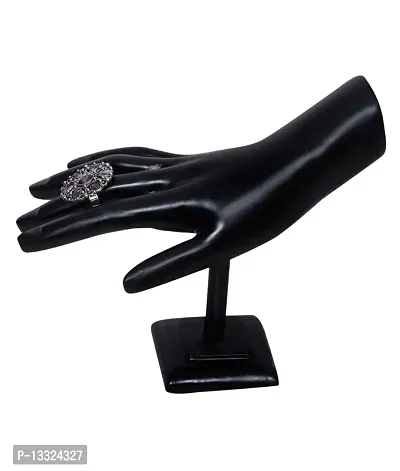 La Belleza Adjustable Black Stone Studded Cocktail Flower Design Finger Ring for Girls and Women with a Gift Box-thumb4