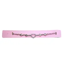 La Belleza Adjustable Rhodium Plated Heart Chain Rhinestone Bracelet for Girls and Women-thumb2