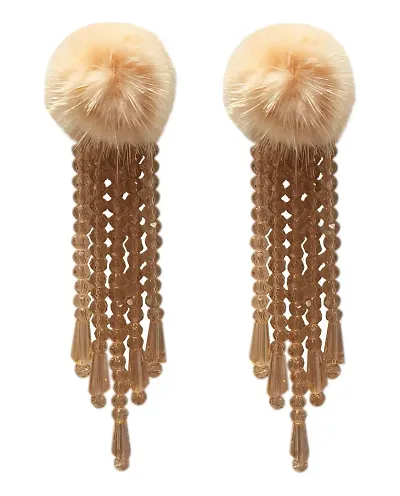 La Belleza Faux Fur Soft Plush Fluffy Synthetic Tassel Drop Dangler Crystal Earring for Girls and Women