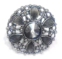 La Belleza Adjustable Black Stone Studded Cocktail Flower Design Finger Ring for Girls and Women with a Gift Box-thumb4