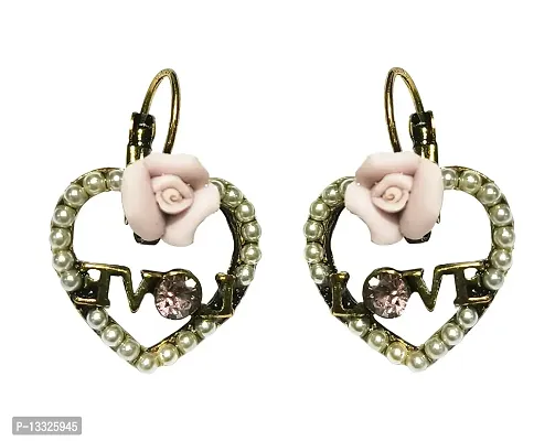 La Belleza Gold Plated Antique Oxidised Rhinestone Studded Crystal Tassel Drop Dangler earring for Girls and Women (Pink)