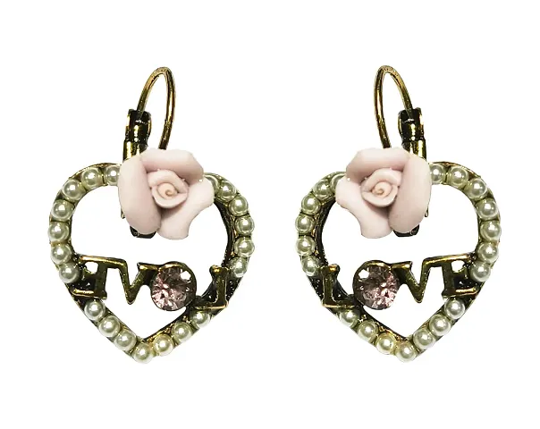 La Belleza Pearls Multicolor Flower Design Heart Shaped Drop Dangle Earrings for Girls And Women