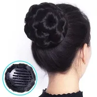 La Belleza Women's Round Hair Clutcher Juda Bun With Artificial Synthetic Hair Extension Natural Black New Brand-thumb1
