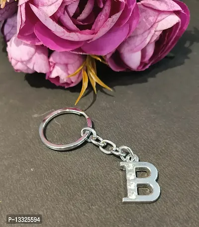 LA BELLEZA Stainless Steel Alphabet Letter Keychain Metal Initials For Car & Bike Gifting With Key Ring (Alphabet B Keychain)-thumb2
